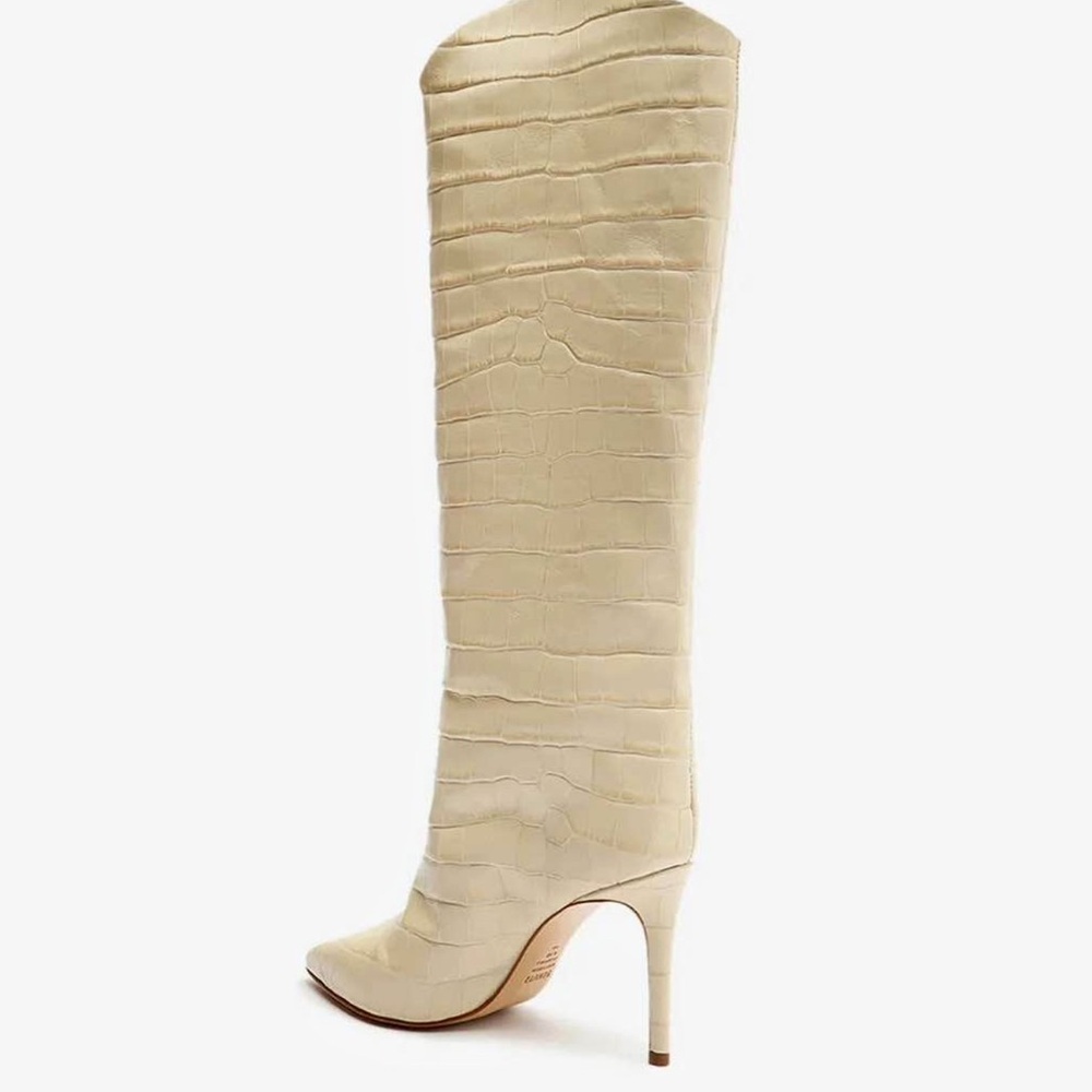 SCHUTZ Textured Tan Over the Knee Boots- white/ cream off white snake boots